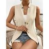 Women V Neck Sleeveless Blazer Vest with Padded Bust Single Breasted Slim Fit Casual Office Waistcoat