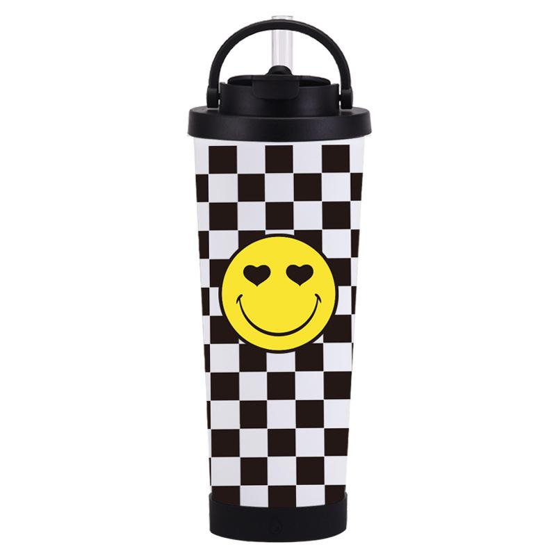Stainless Steel Thermos Cup Smiley Face Series Straw Milk Tea Cup Coffee Cup Handle Sports Water Cup Set