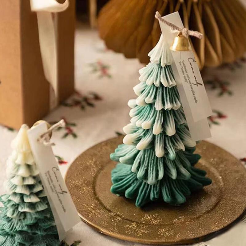 Small Snow-capped Green Christmas Tree Scented Candle