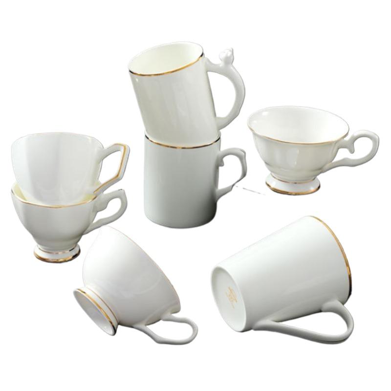Bone China Coffee Mug with Gold Rim, 200-400ml Tea Cup with Handle White 1pc, for Espresso,Hot Cocoa,Cappuccino,Latte and Cold Drinks, Microwave Safe