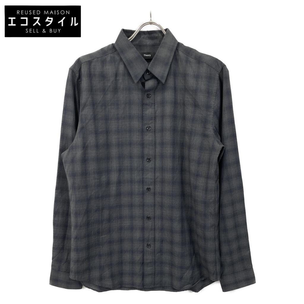 Theory 25Stainless Steel 02-5108001 Gray Wool Irving Check Shirt tops M Grey Black CheckUsed