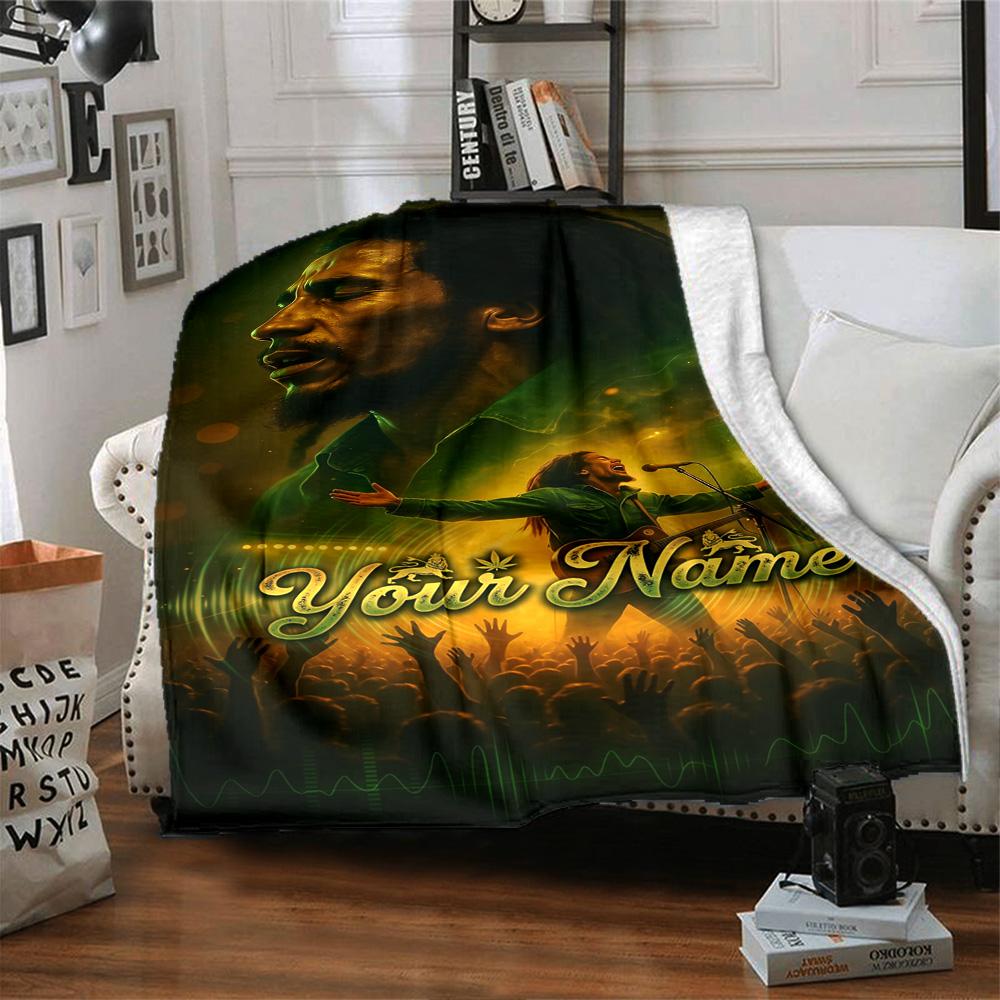 Bob Marley Personalized Text Blanket Throw Customizable Blanket Comfortable Suitable for Chair Living Room Seaside Sofa Four Seasons Multipurpose