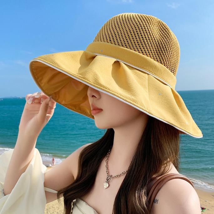 Beach New Hats for Women Knitted Mesh Breathable Fisherman Hat Sequins Colored Glue Sun Protection Sun Hat Summer Sun Hat