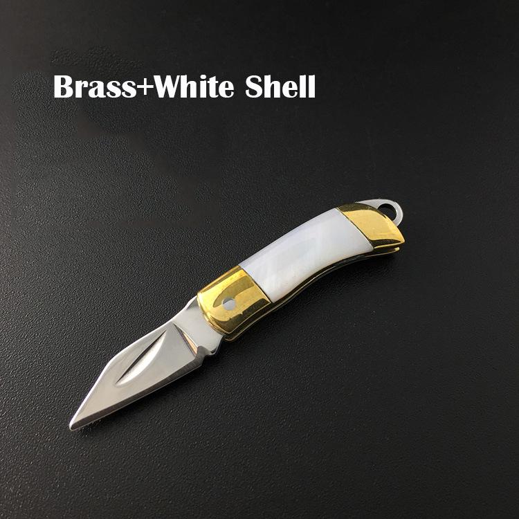 7.2cm Shell Brass Steel Folding Knife Pocket Keychain Portable Resin Steel Knives Survival EDC Tool Cutter Peeler Hunting Gift