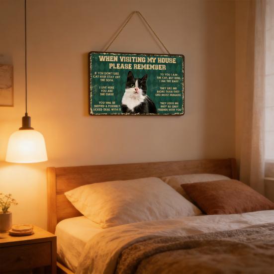 Retro Cat Coffee Wall Sign Funny Black Cat Wall Art Poster Vintage Wood Hanging Sign for Kitchen Coffee Bar Home Decor