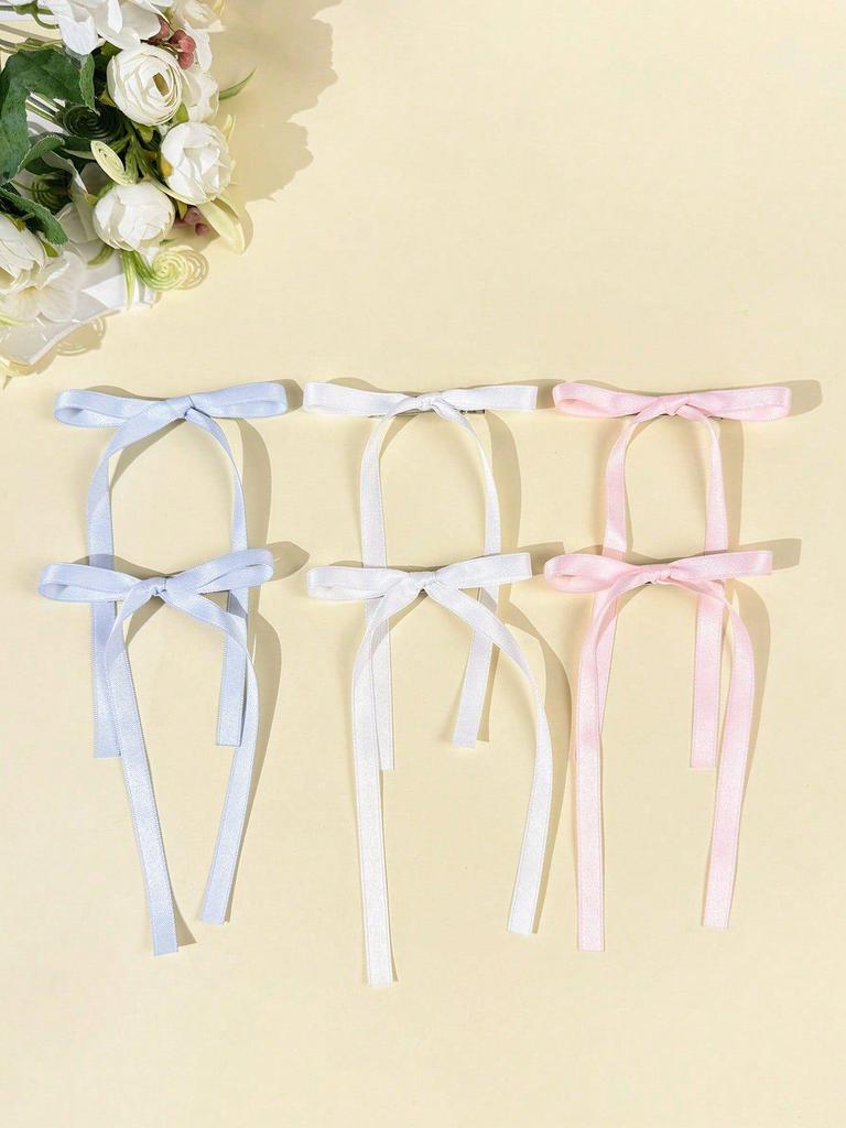 6 pieces music festival solid-colored bow hair clips for women's wedding jewelry, simple and sweet hair accessories