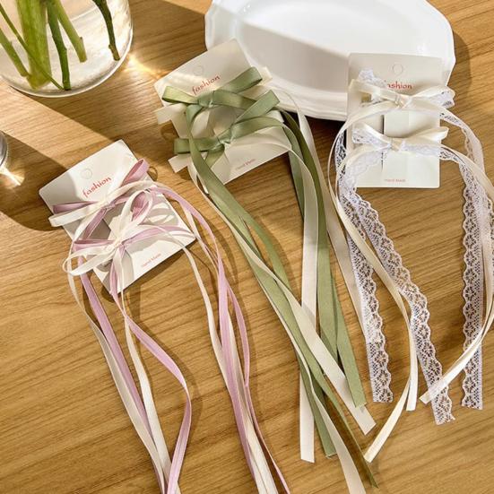 2Pcs Hair Rope Double Layer Soft Fabric Long Ribbon Hand-Sewn Bow Decor Hair Tie Princess Hairstyles Versatile Hair Accessory