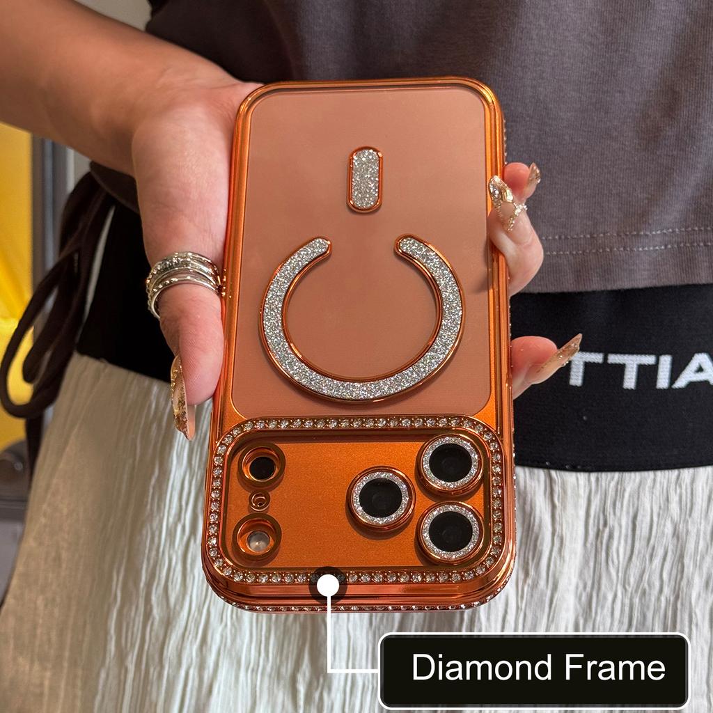 Luksusowy Błyszczący Etui z Brokatem i Diamentową Folia na Obiektyw dla Dziewczyny na iPhone 17 Air 16 15 14 Plus   11 Pro Max Magnetyczne Pokrowiec Magsafe