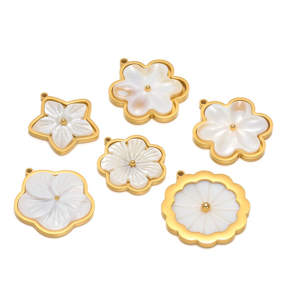 3pcs Stainless Steel Flowers Flat White Shell Charms for DIY Women Jewelry Necklace Findings Earrings Pendant Making Supplies