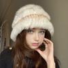 Women Fisherman Hat Imitation Rabbit Fur Decor Autumn Winter Windproof Warm Dome Soft Knitting Basin Hat