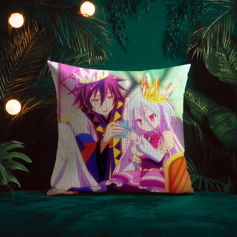 Anime Beautiful-No Game No Life-Cartoon Cushion Cover Silky Elegant Comfort Sofa Bed Invisible Zipper Beach Pillowcase