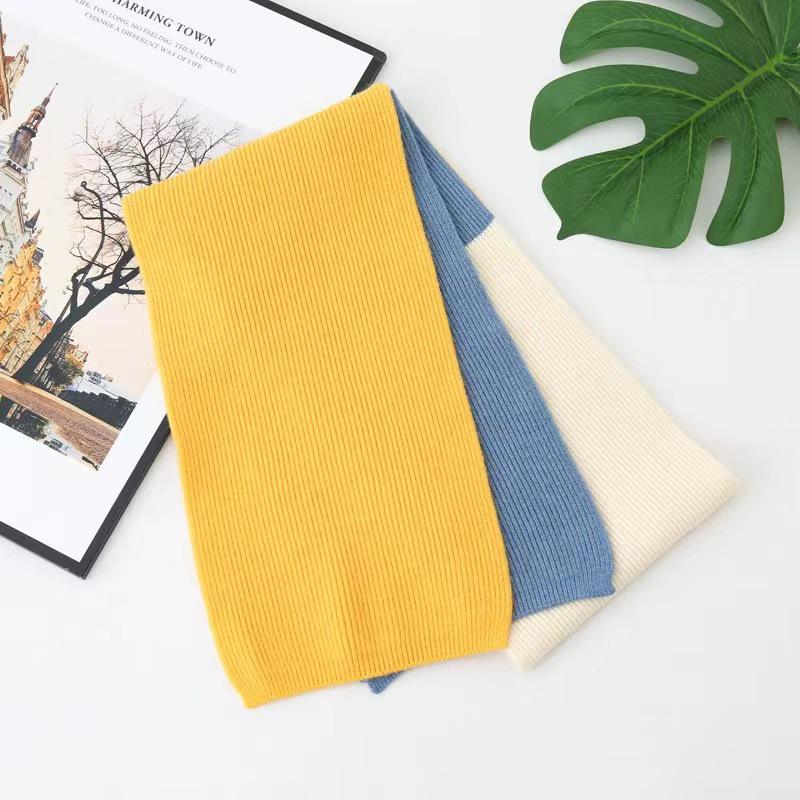 

Женский двухцветный вязаный шерстяной шарф - Осенне-зимний утеплитель для шеи, Корейский стиль, Универсальный и теплый синий/жёлтый