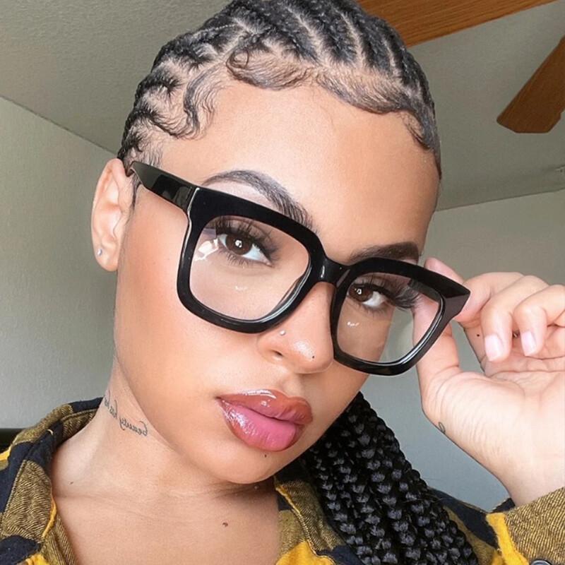 Elegant Clear Green Oversized Square Reading Glasses Women High Quality Acetate Blue Filter Eyeglasses Frame Presbyopic Eyewear