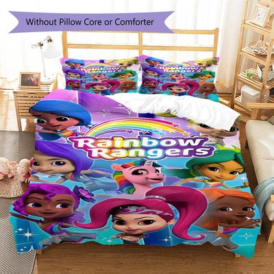 Rainbow Rangers Pattern Bedding Quilt Set Quilt Cover Pillowcase Home Decoration Gift (1 * Duvet Cover + 2 * Pillowcase, Without Core)