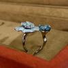 Luoxi Temple 2024 Camellia Ring: 925 Silver with 7x10mm Aquamarine Ice Flower Cut