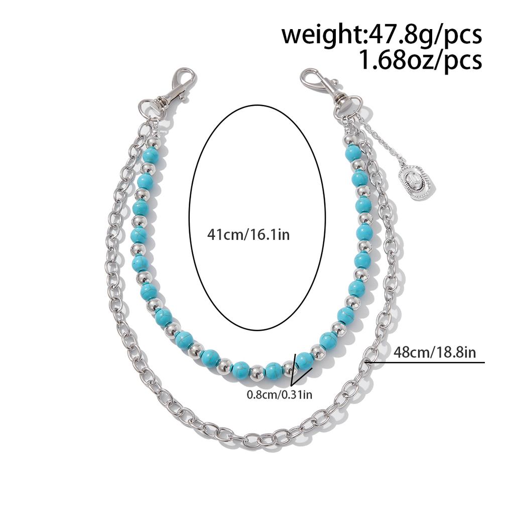 Ingemark Y2K Trendy Blue Stone Bead Jeans Pants Chain For Men Women Hip Hop Punk Double Layer Keychains Bag Accesories Jewelry