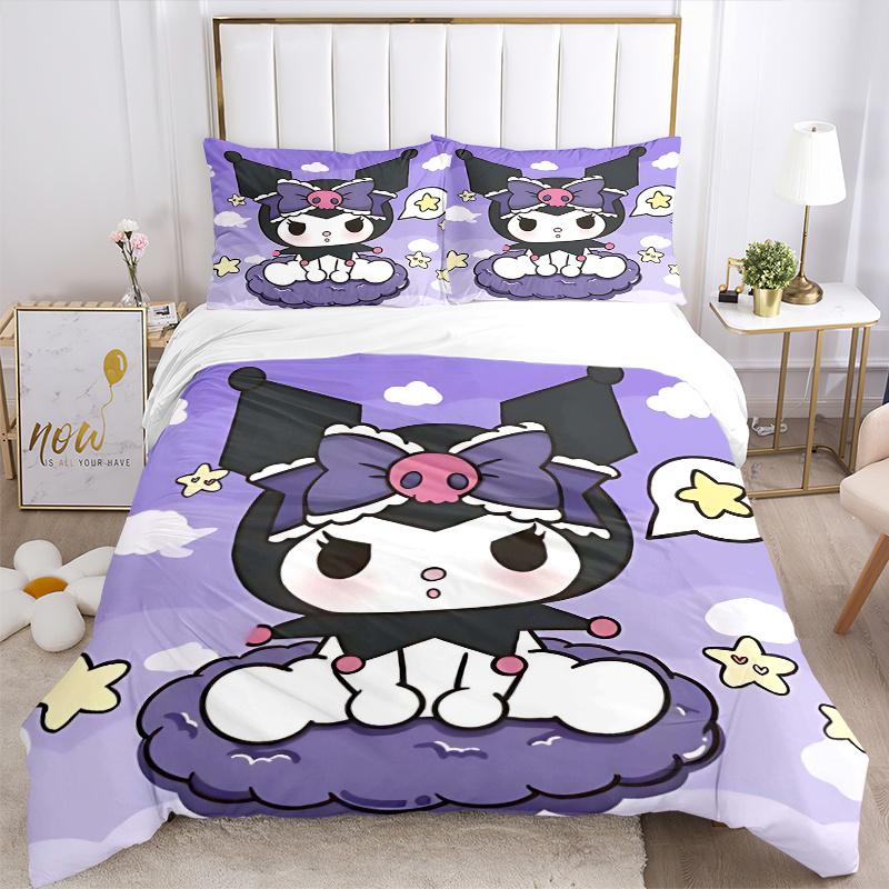 3pcs Cute Kuromi Quilt Cover Set (1 Quilt Cover + 2 Pillowcases Without Pillow Core), High-Definition Printing for Home and Dormitory.H014