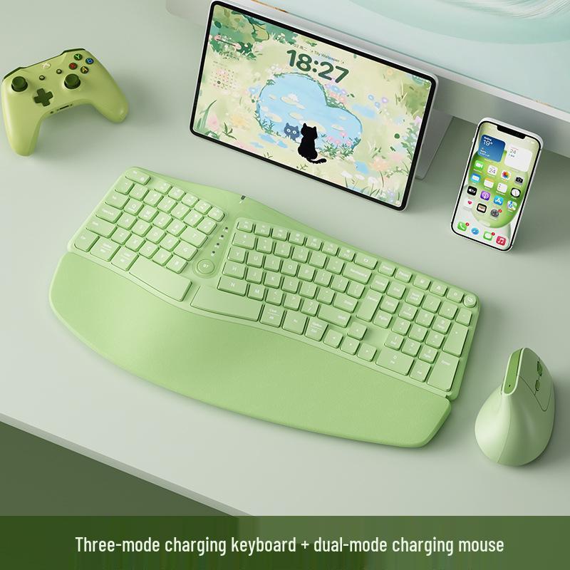 BOW HANGSHI K308DL Multi-Mode Wireless Bluetooth Ergonomic Keyboard and Mouse Set.