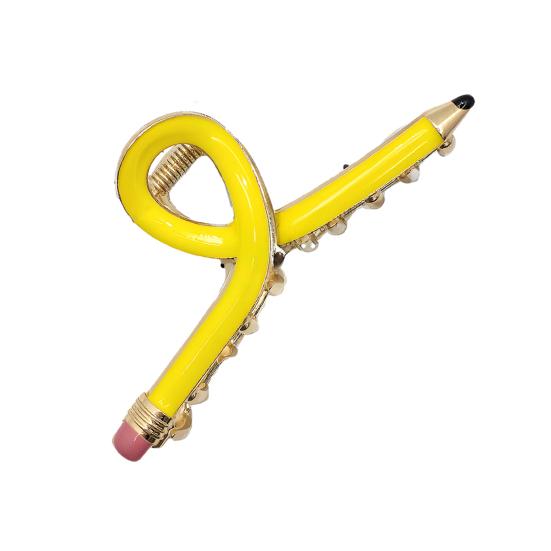 

Заколка для волос в виде карандаша с нескользящей ручкой и заколкой для волос с легкой конструкцией, держатель для волос, аксессуар для школы жёлтый