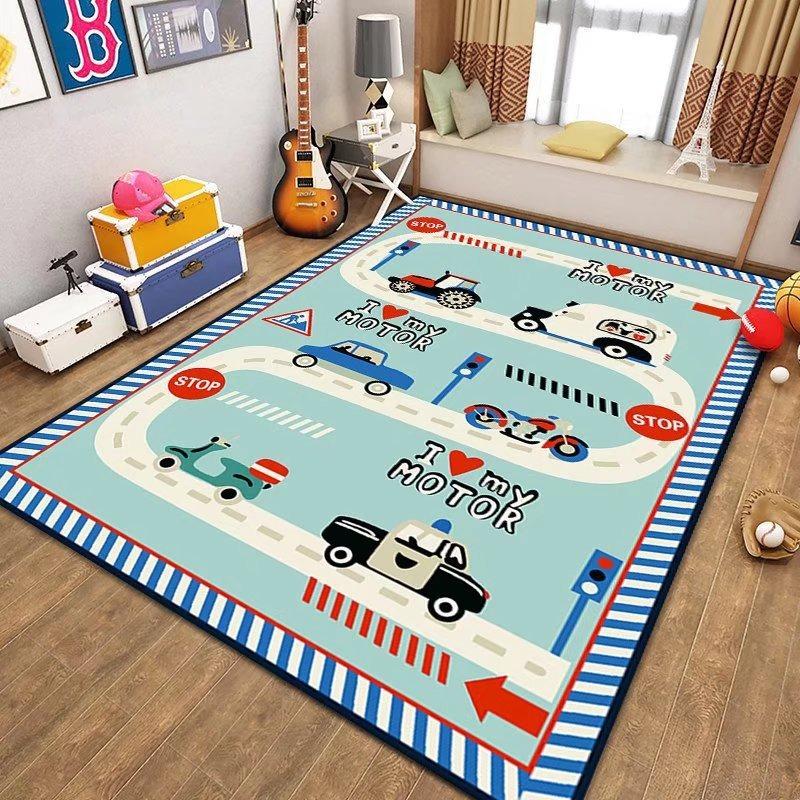Kids Parking Lot Traffic Game Carpet Boy Car Cartoon Road Track Carpet Driveway Floor Mat Kids Game Crawl Floor Mat Home Decor