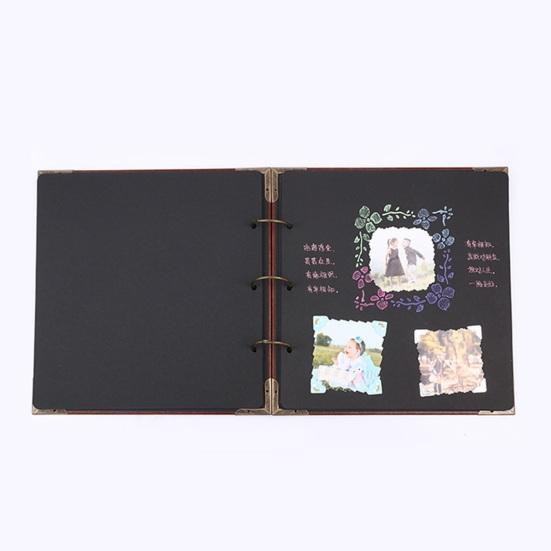 DIY Scrapbook Album, Faux Leather Black Card Photo Album with Ring Binding, Memory Book for Journaling, Retro Scrapbook Gift