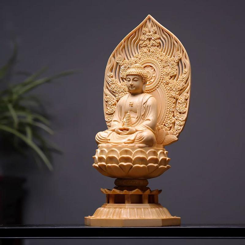 

wood carving carving Lotus shakyamuni buddha statueChinese Buddha Home Living Room Office Wealth Luck FengShui Decor buddha wood