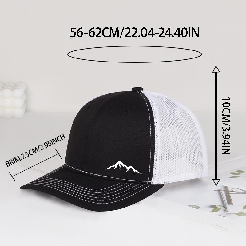 Minimalist Mountain Print Trucker Cap – Adjustable Unisex Camping and Travel Mesh Sun Hat for Hiking and Trekking