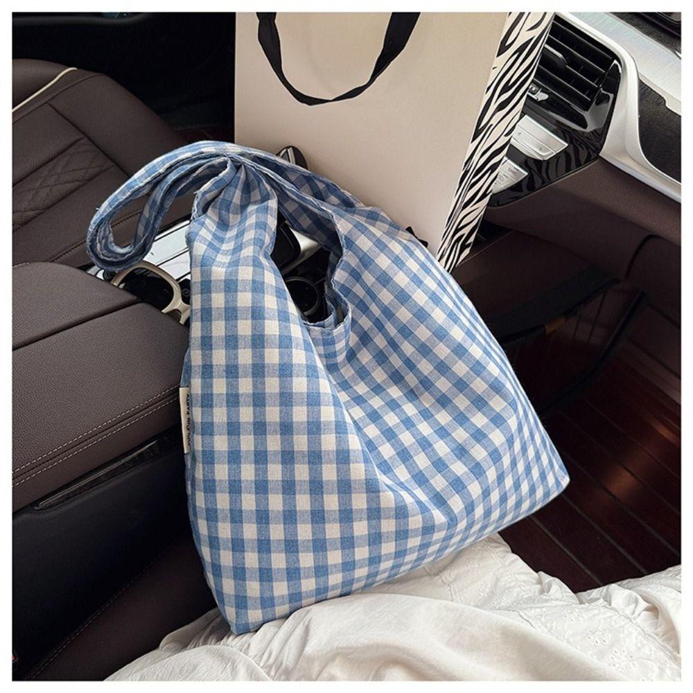 Large Capacity Single Shoulder Bag Lightweight Women's Handbag Plaid Underarm Bags Spring Summer