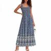 Women's Sleeveless Printed Strap Dress Smocked Waist Maxi Dress Lightweight Bohemian Style Summer Dress with Adjustable Shoulder Ties