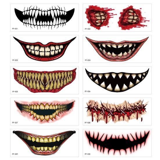Yousheng 1/2/4 Sets Big Mouth Tattoo Stickers Realistic Halloween Horror Face Sticker Set Waterproof Long-Lasting Temporary Tattoos for Scary Makeup