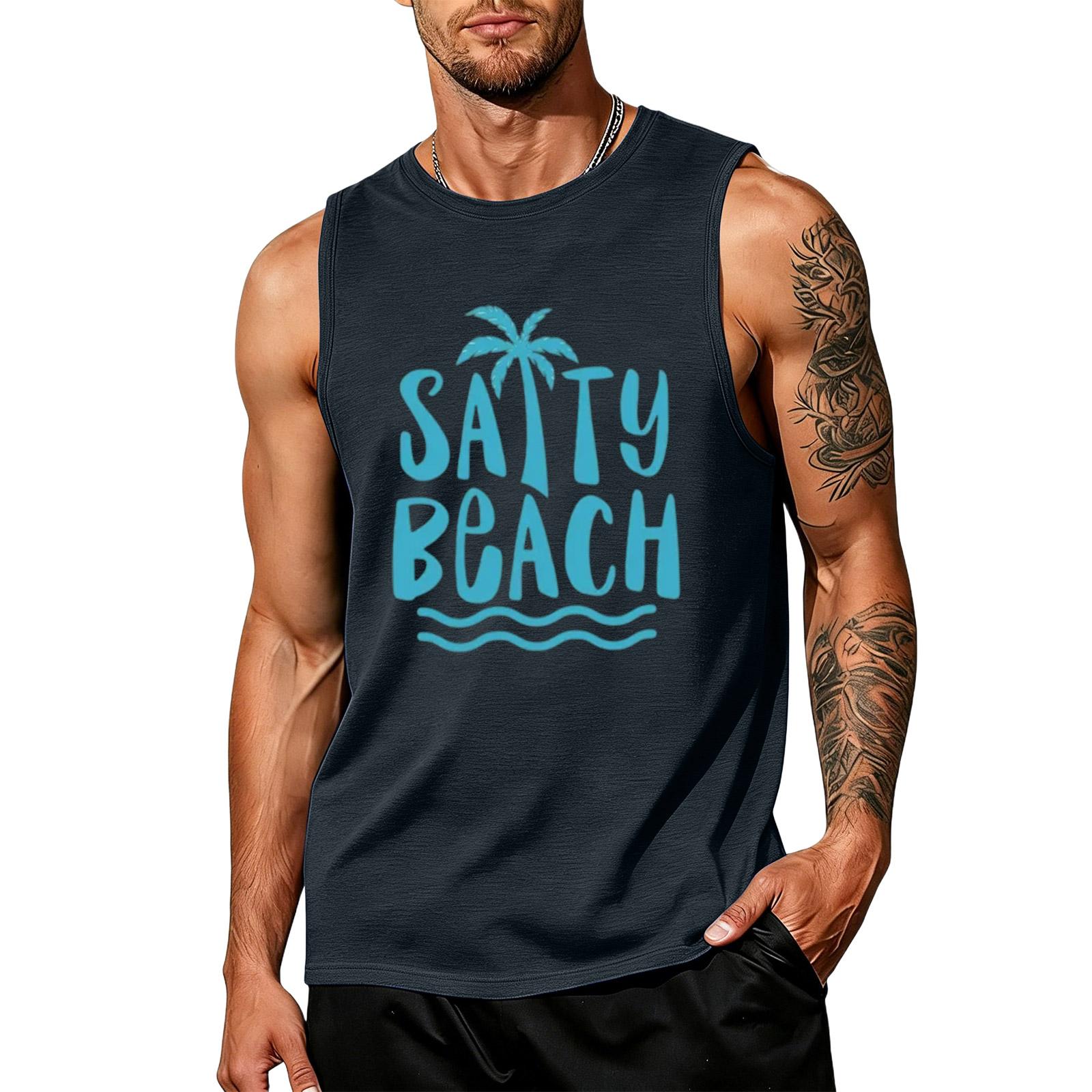 

Mens Sleeveless Tank Top Crew Neck Muscle Tee Loose Fit Casual Shirt Tree Letter Print Soft Fabric Lightweight Summer Vest XL Темно-синій