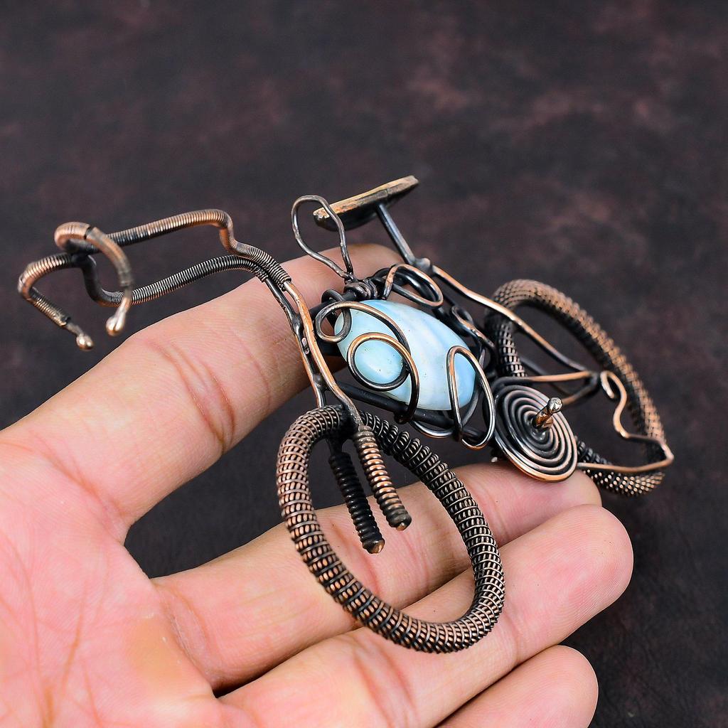 Larimar Gemstone Pendant Copper Wire Wrapped Jewelry Handmade Copper Pendant Wire Wrap Pendant Cycle Jewelry Engagement Gift Elegant Pendant