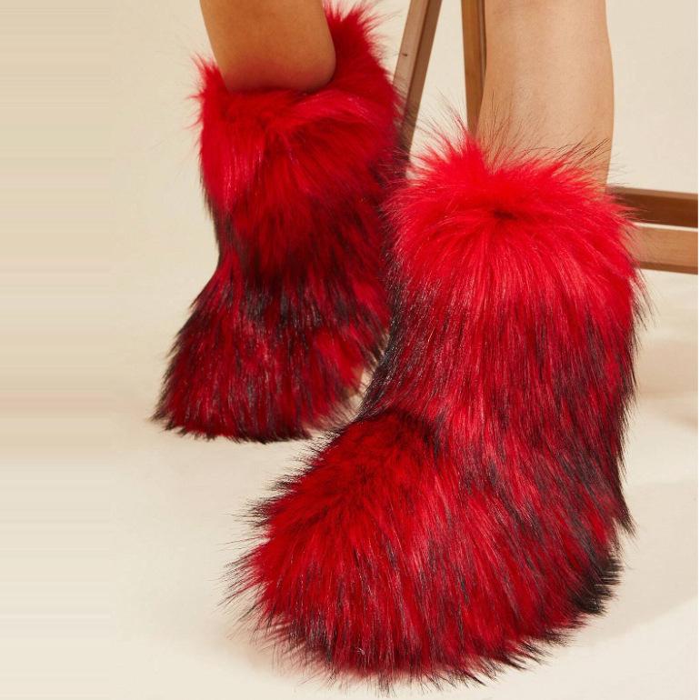 Y2K Fashion Warm Mid-Calf Snow Boots for Women, Plus Velvet, Flat Bottom, Furry and Outdoor-Ready