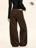 Yongfang Unisex Retro Wide-Leg Work Pants with Button Pocket Design
