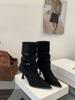 Autumn and Winter New European and American Thin Heel Pointed Stacked Boots Western Cowboy Knight Retro Women's Short Boots