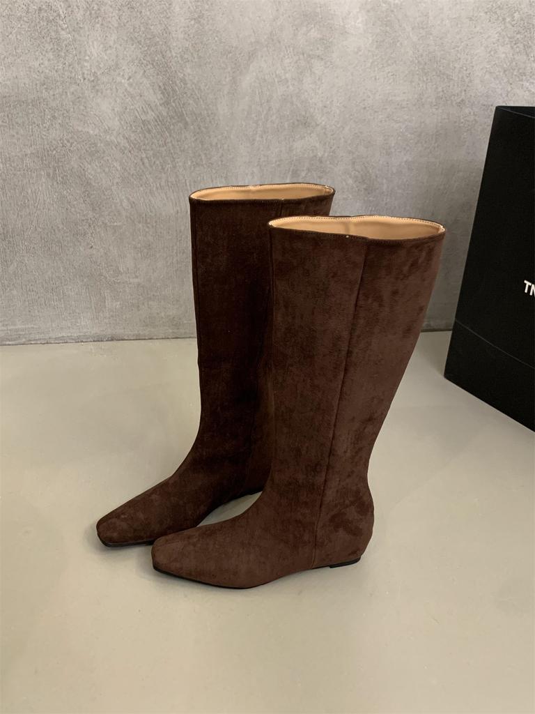 Inner height increase Korean version of tall tube small boots retro knight boots autumn French ugly boots versatile and thin women's boots