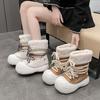 Snow boots women's 2025 new winter star same medium boots, plush warm lace-up big head fluffy boots
