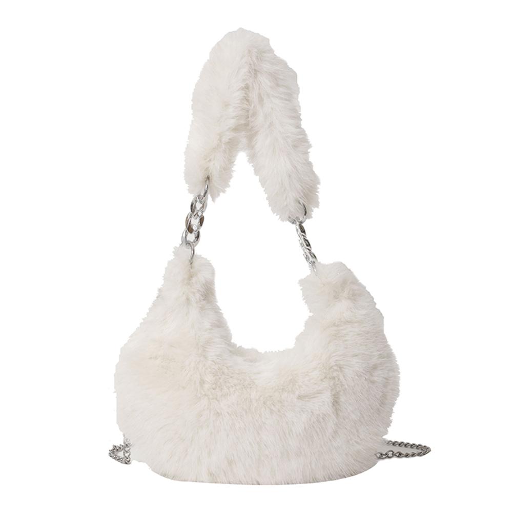 Women Chain Crossbody Bag Zipper Furry Tote Handbag Versatile Cute Satchel Bag Soft Girl Satchel Purse