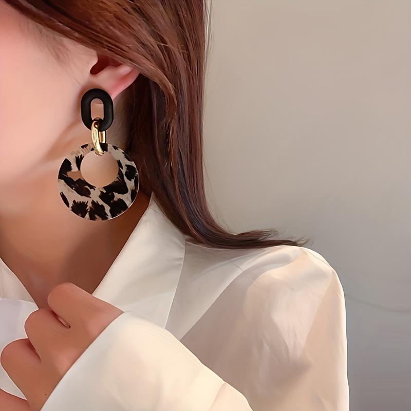 Sexy & Wild Leopard Print Hollow Circle Dangle Earrings - Lightweight Acrylic Fashion Jewelry, Quirky Statement Hoops for Casual Daily Style