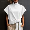 Women Casual Turtleneck Summer Short Sleeve Blouse