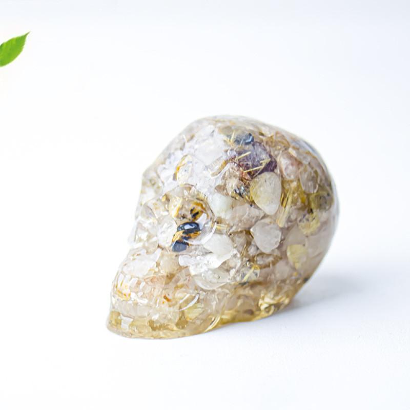 Crystal Resin Skull Decor With Natural Stones For Office And Home Tabletop Display