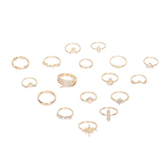 

17Pcs/Set Finger Ring Bohemian Jewelry Gift Women Artificial Gemstone Rhinestone Finger Ring for Dating золотистый