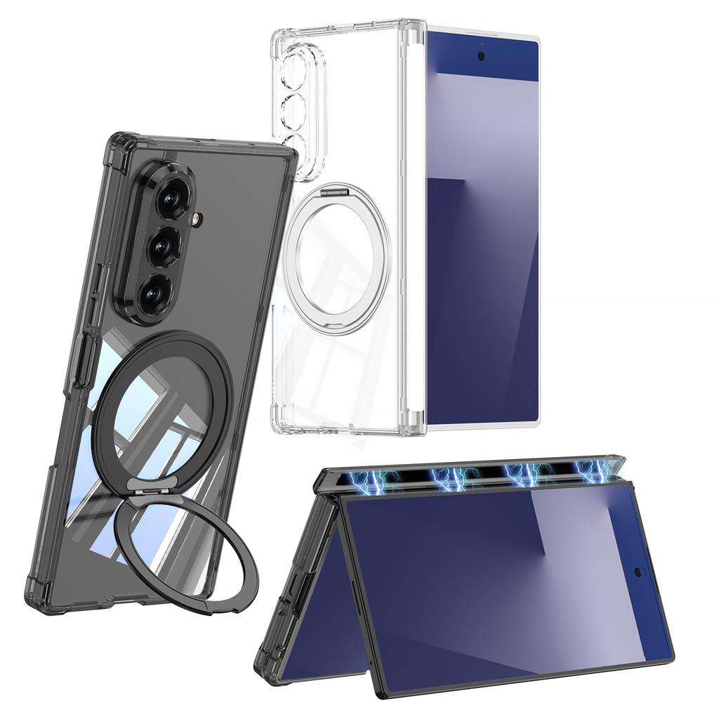 Samsung ZFlip7 Mobile Phone Case TPU Internal Anti Fall with Magnetic Suction Hinge Fold7 Rotary Bracket Mobile Phone Case