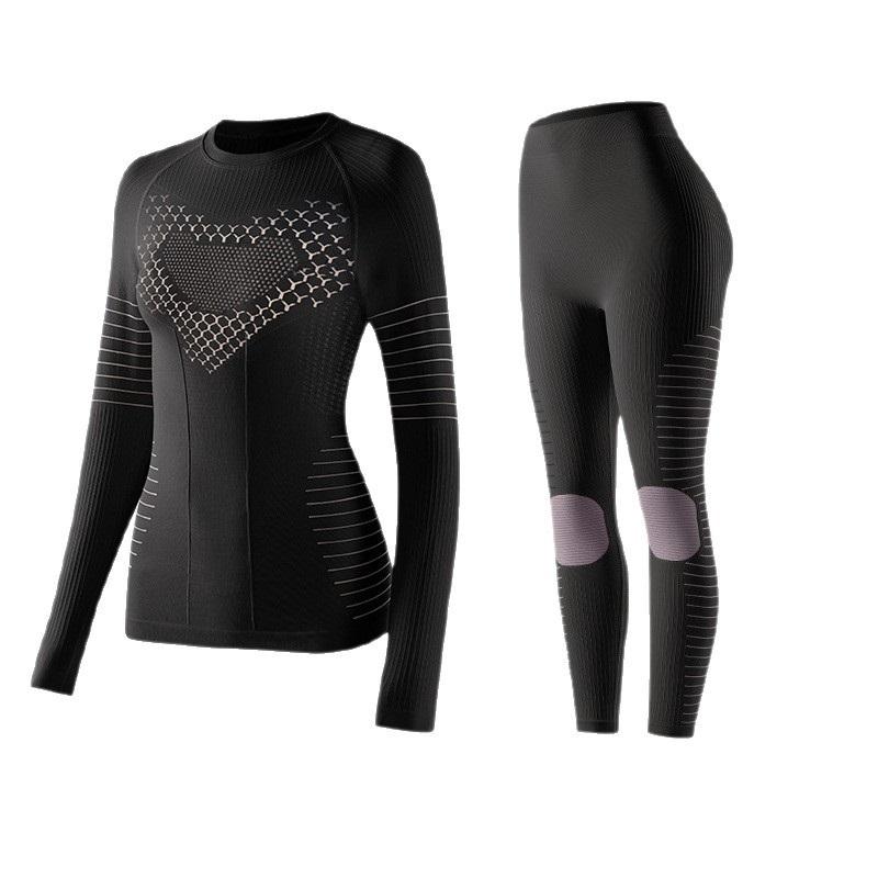 Womens Ski Suit Thermal Compression Base Layer Sweat Wicking Quick Dry Skiing Outfit Fitness Activewear Set