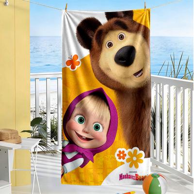 Masha Bear Beach Towel Super Soft & Absorbent Comfortable Lightweight Suitable for Sports, Travel, Swimming, Yoga, Bathroom, Beach, And Pool