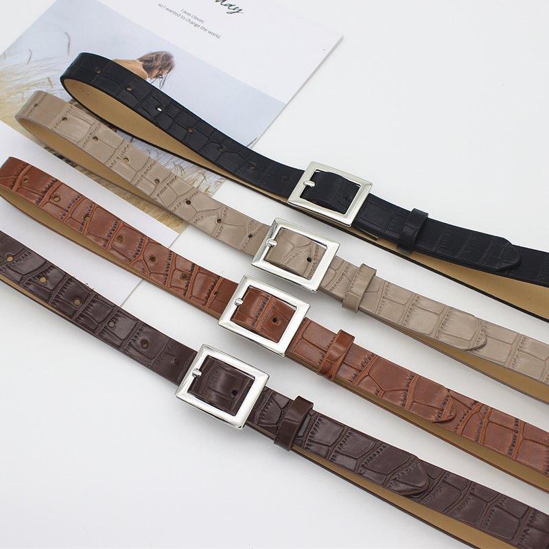 Retro Glossy Crocodile Pattern Belt Women'S Jeans Thin Square Buckle Decorative Belt Women