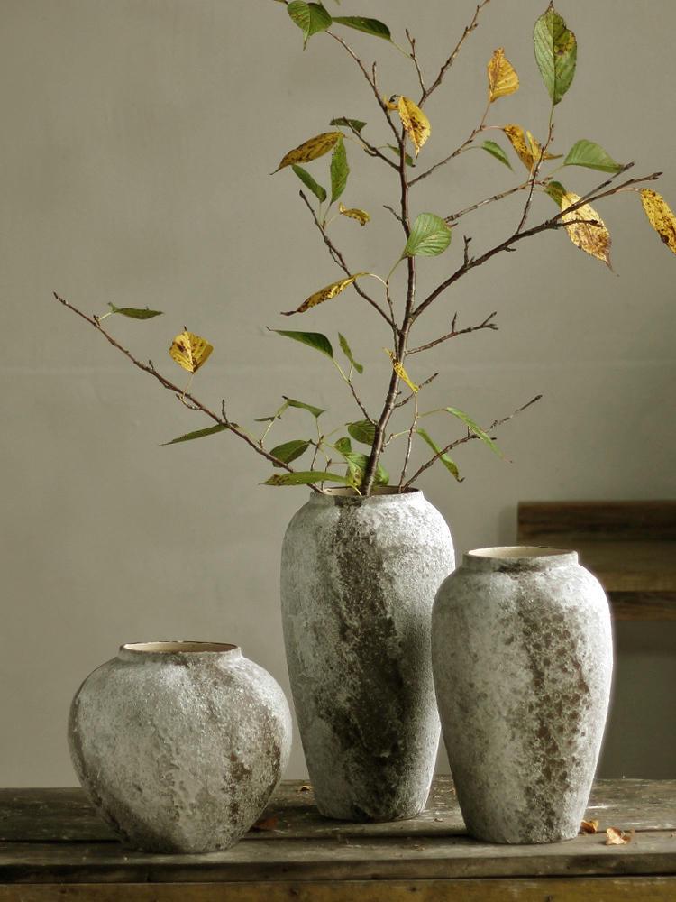 Wabi-Sabi Retro Chinese Ceramic Jar: Distressed Decorative Vase for Entrance, TV Cabinet, or Flower Arrangement.