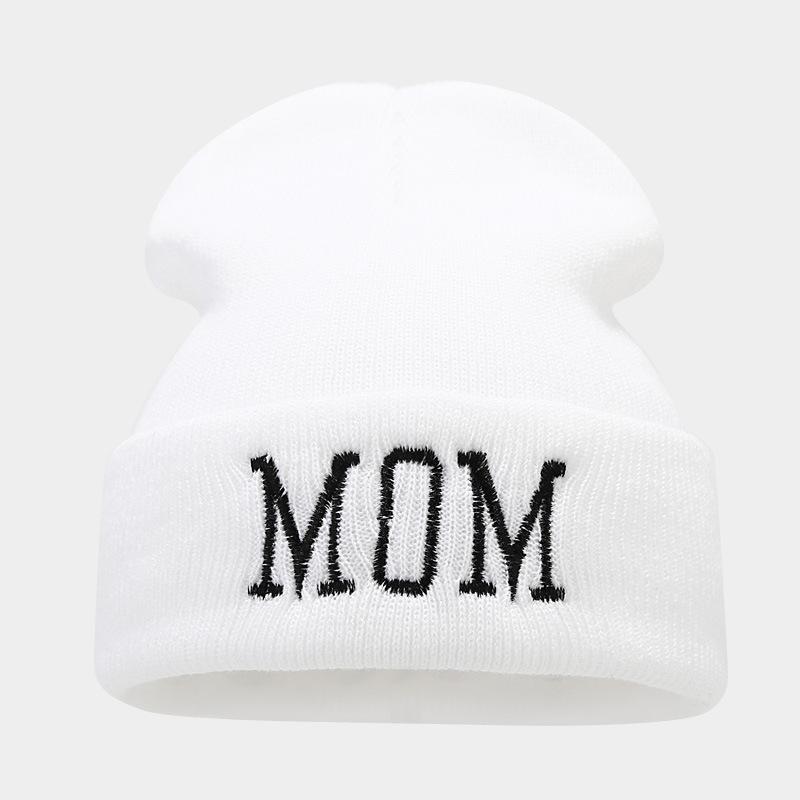 Autumn Winter DAD MOM Embroidery Round Machine Knitted Hat Mom Dad Knitted Hat Cold Hat