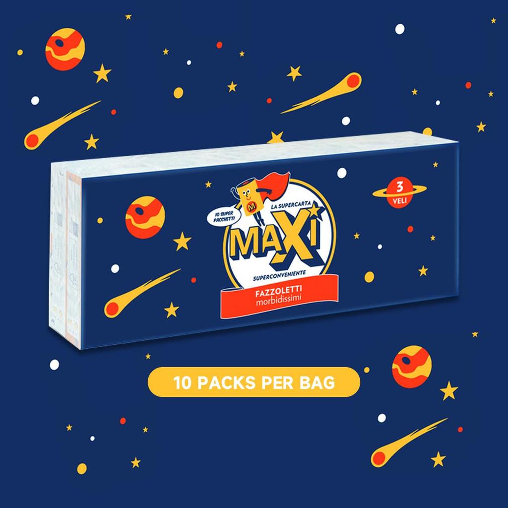 MAXI On-the-Go 3-Ply Facial Tissues, 10 Packs