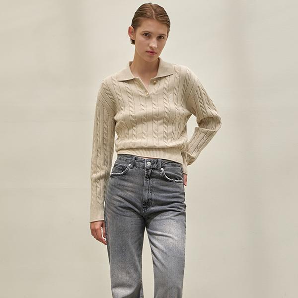 Atelier Nine Louis Collared Cable Knit (T-6700) Light Beige/Free